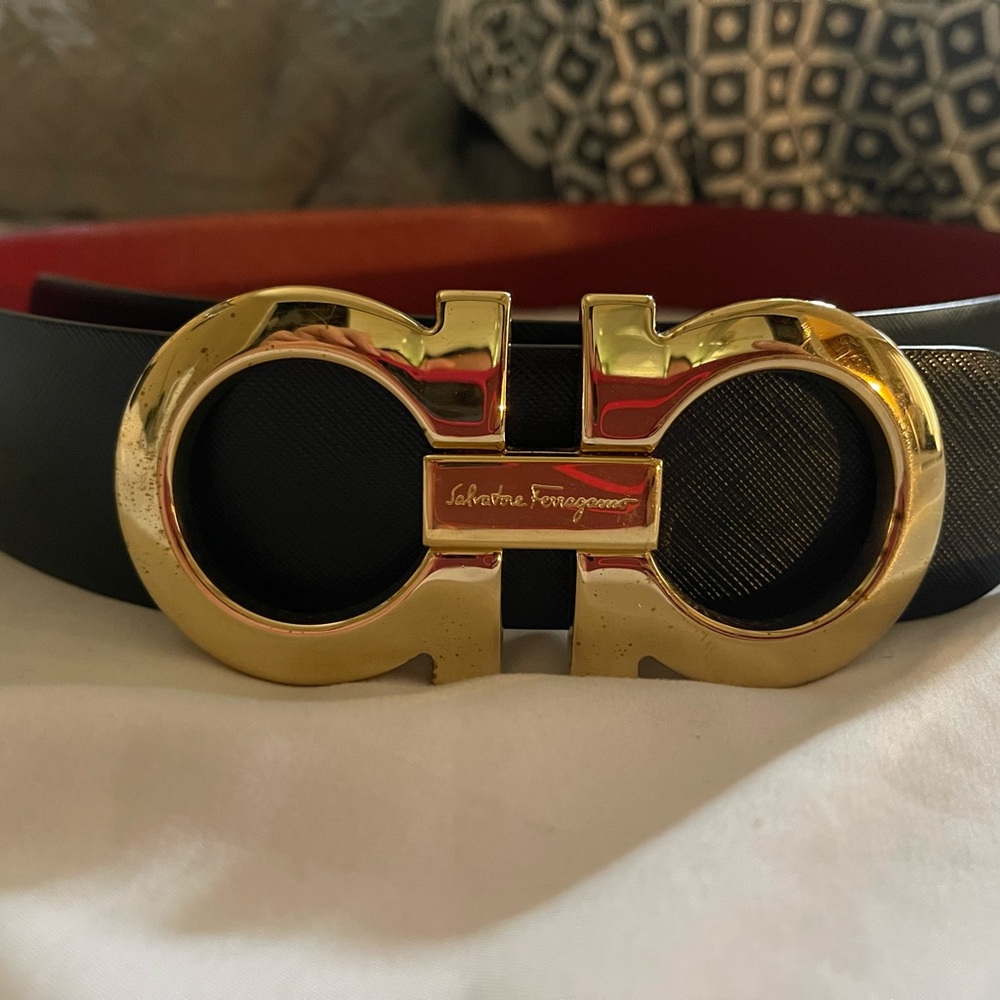 Woman’s Salvatore Ferragamo Black Belt with Gold Buckle